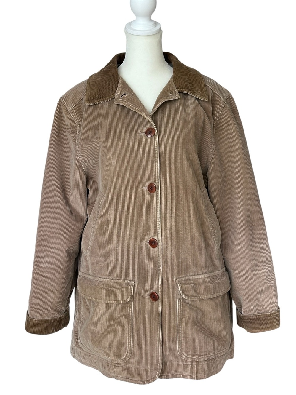 L.L. Bean Women's Vintage Corduroy Barn Jacket Chore Coat Tan Brown Size Large